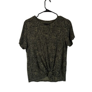 Sanctuary Green Animal Print Safari Front Knot Short Sleeve Shirt Women Sz S